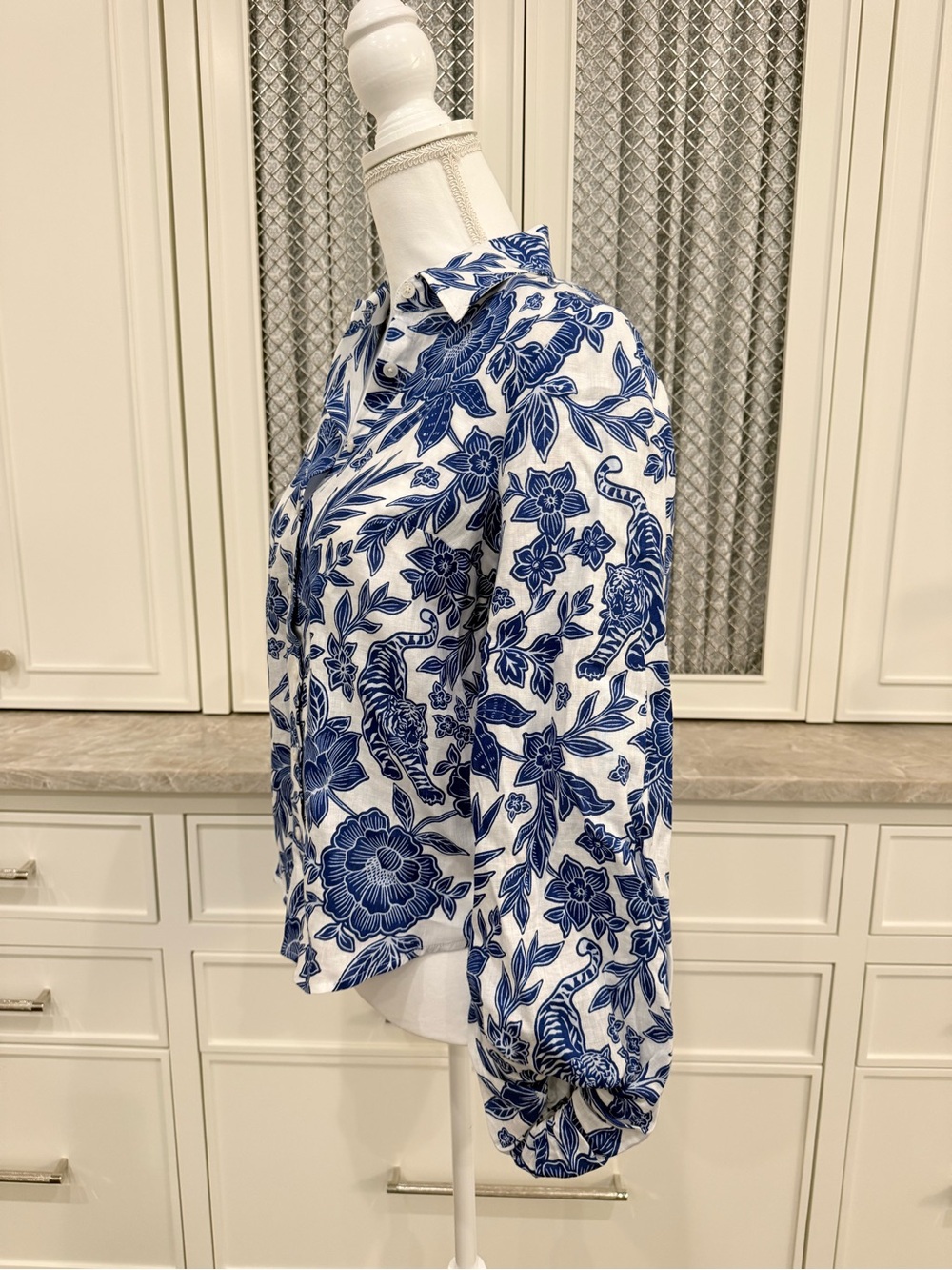 NWT Boden Puff Sleeve Blue Floral Linen Shirt  - size 6 - Picture 8 of 15
